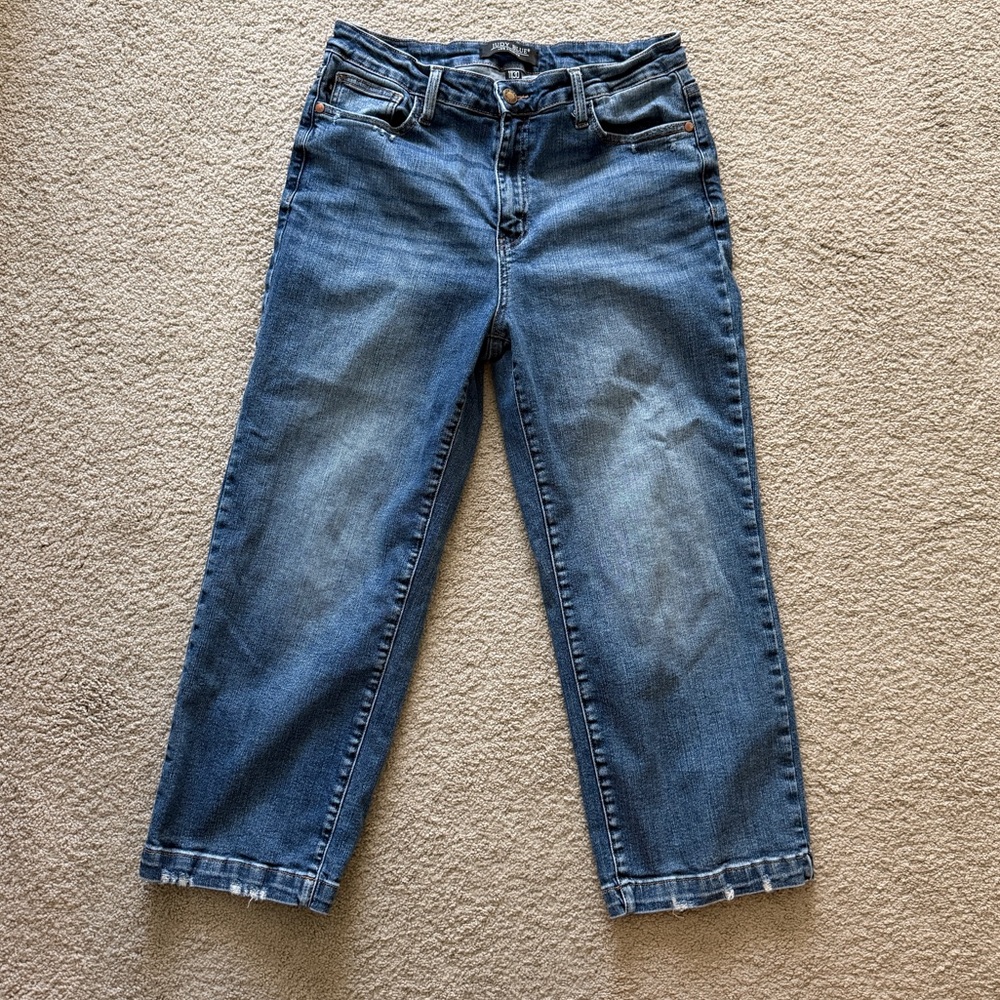 Judy Blue Mid-Wash Places To Be Wide Leg Cropped Jeans